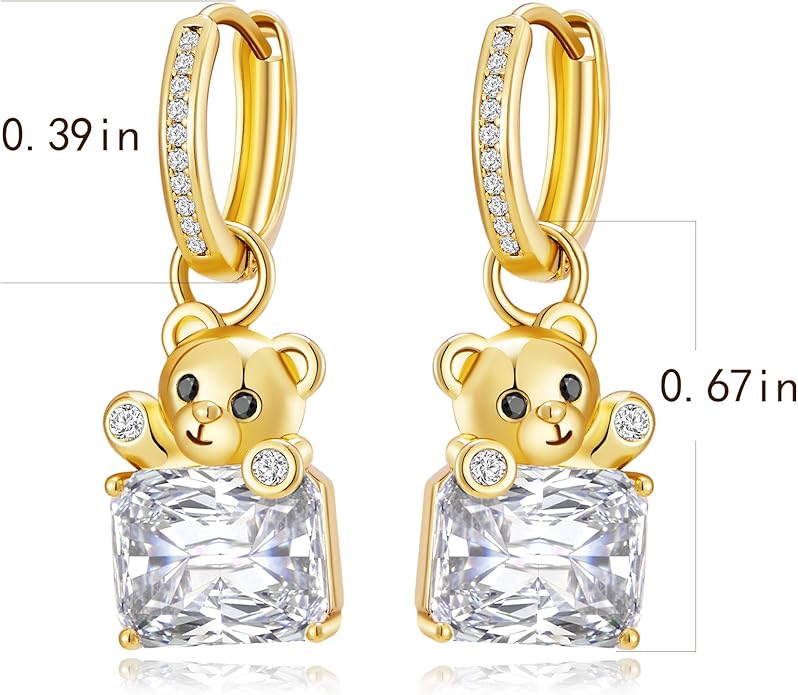 YOIHUR Cute Gold Hoop Earrings for Valentine's Day, 14K Gold Plated Hypoallergenic Jewellery CZ Huggie Drop Earrings, Bear Butterfly Ladybug Joker Heart Pendants Earring Jewelry Gifts for Women