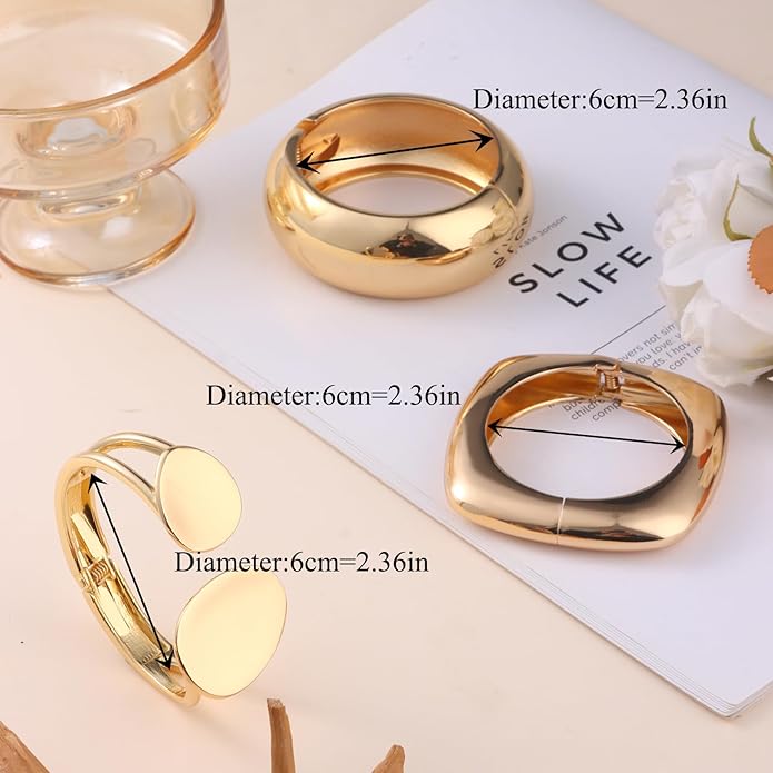 SAMOCO 3Pcs Chunky Gold Bangle Bracelets for Women Trendy Wide Wrist Cuff Bracelets Stack Statement Bangle Fashion Gifts