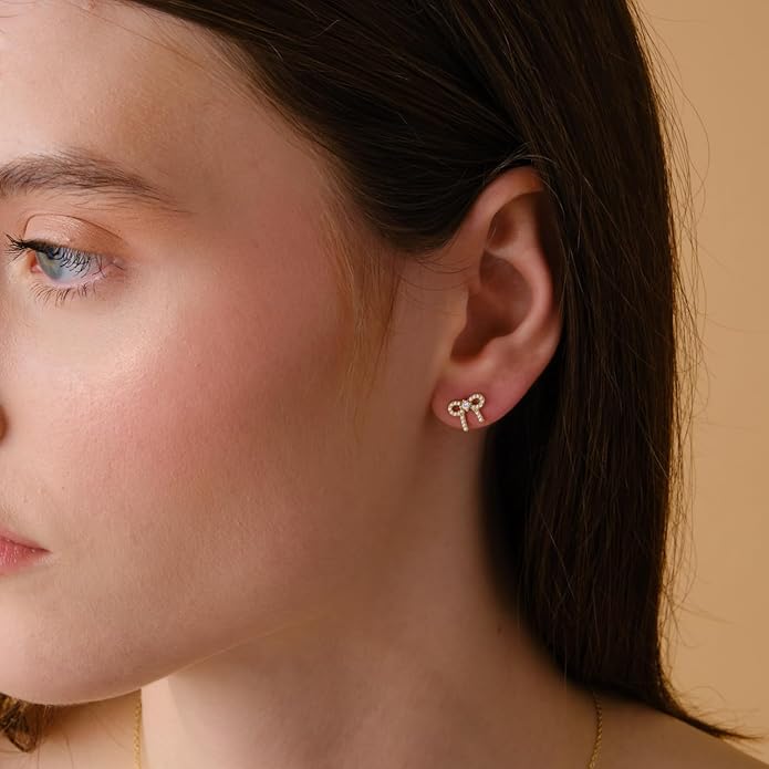 14K Yellow Gold Vermeil Earrings for Women, Hypoallergenic 925 Sterling Silver Minimalist Dainty Jewelry, CZ Accent Stud Hoop & Dangle Earrings, Gift for Her