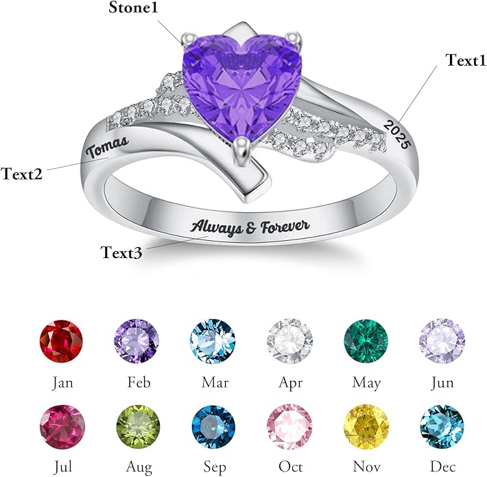 Custom Class Ring 925 Sterling Silver Birthstone Customized Personalized High School College University Women's Class Ring Graduation Gifts