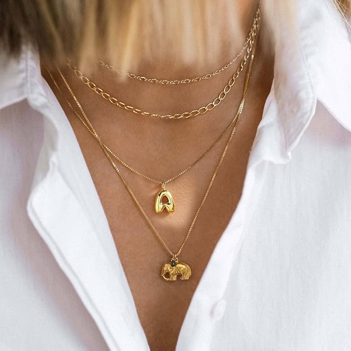 Bubble Gold Silver Letter Necklace Initial Necklaces for Women Trendy 14K Dainty Charm Pendant Name Necklace Personalized Jewelry Gift for Women Teen