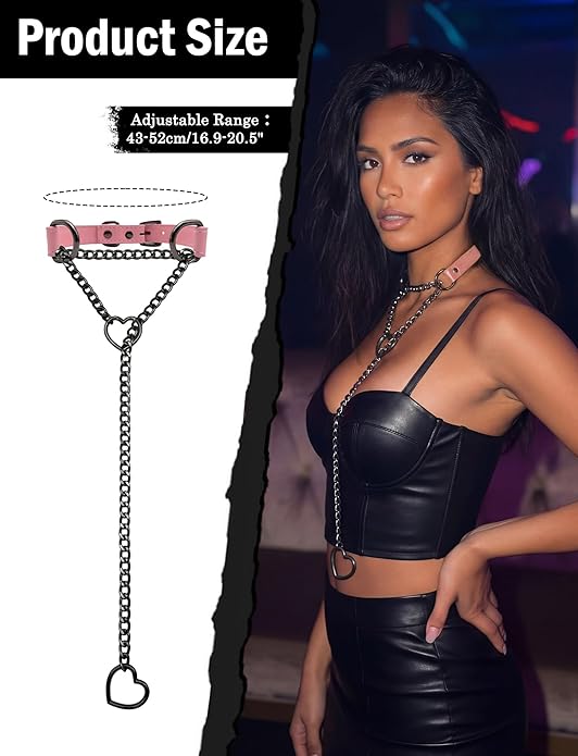FEOYA Black Leather Heart Choker Necklace for Women Punk Gothic O-Ring Slip Chain Collar with Adjustable Buckle