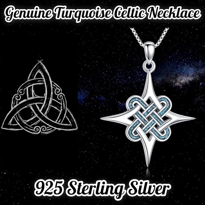 Genuine Turquoise Celtic Knot Necklace,925 Sterling Silver Native American Boho Western Pendant Real Gemstone Jewelry Birthdays Gift for Women Celtic Lover