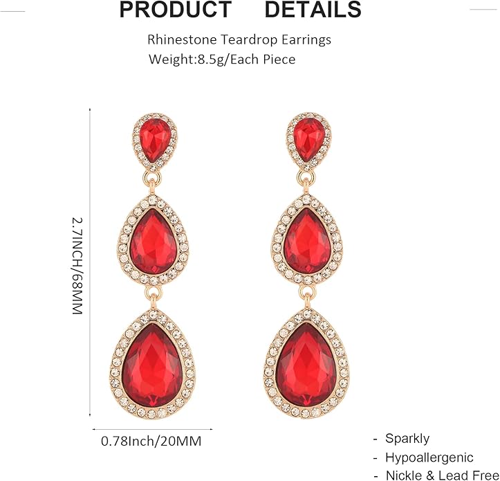 Vintage Rhinestone Teardrop Dangle Earrings Long Dangling Drop Earrings Crystal Chandelier Earrings for Women Wedding Bridal Prom