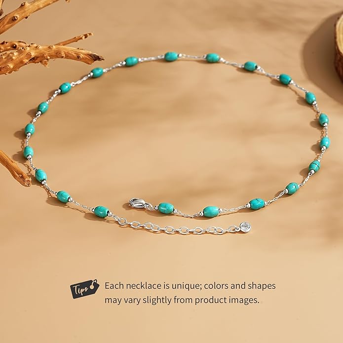 Created Turquoise Necklace for Women 14K Gold Plated Beaded Heart Choker Boho Necklaces Handmade Beach Summer Everyday Western Jewelry Gifts