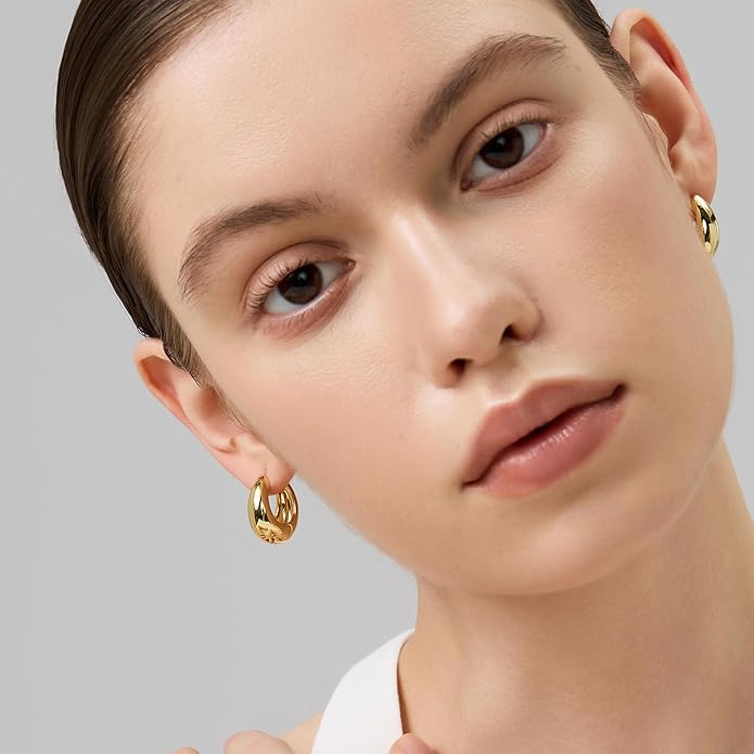 18K Gold Plated Huggie Hoop Earrings for Women, 925 Sterling Silver Post, Hypoallergenic Small Earrings