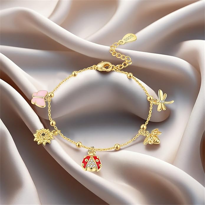 Women's 925 Sterling Silver Bracelet, Non Tarnish 18K Gold Plated Bracelets for Women, Dainty Chain Simple Jewelry Cute Handmade Minimalist for Gift