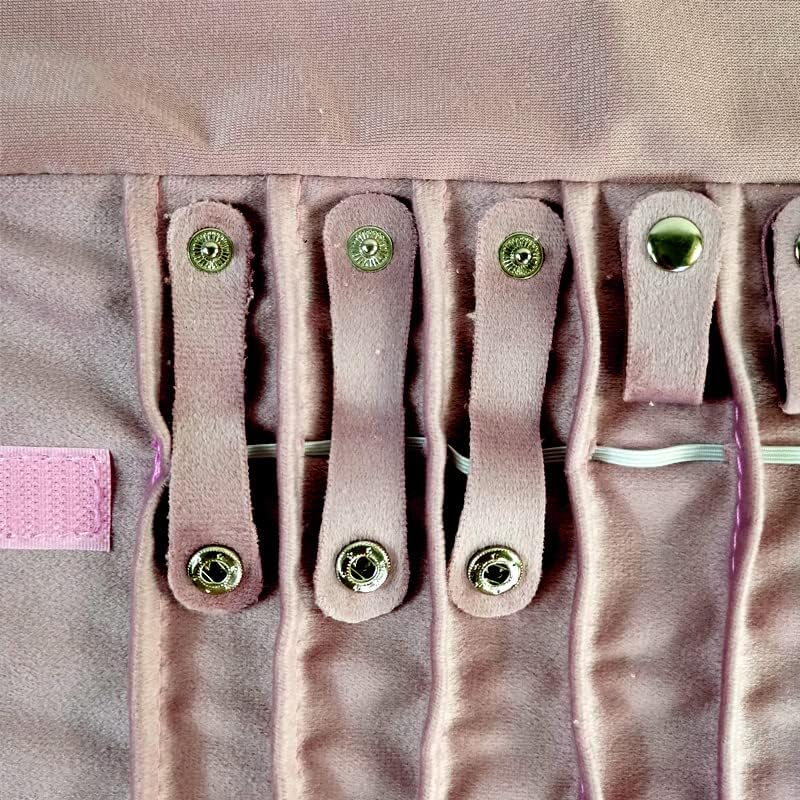 Portable Jewelry Roll Untangled Secure Necklace Travel Storage Bag Displays Holder 16 Chain (Embroidery Pink Velvet) - color: Embroidery Pink Velvet