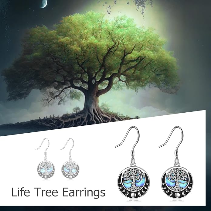 Tree of Life Earrings Sterling Silver Celtic Tree of Life Abalone Shell Dangle Drop Earrings for Women Jewelry