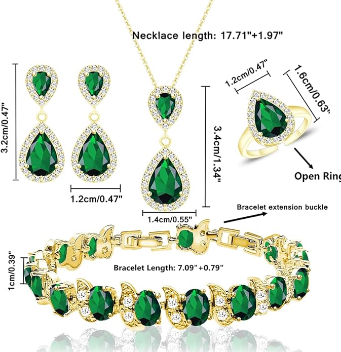LMXXVJ Teardrop Jewelry Set for Women,Necklace Earrings Adjustable Ring Bracelet Set Fashion Formal Platinum/Gold/Rose Gold Jewelry Gift Girl/Mom/Wife/Grandmother/Best Friend/Aunt