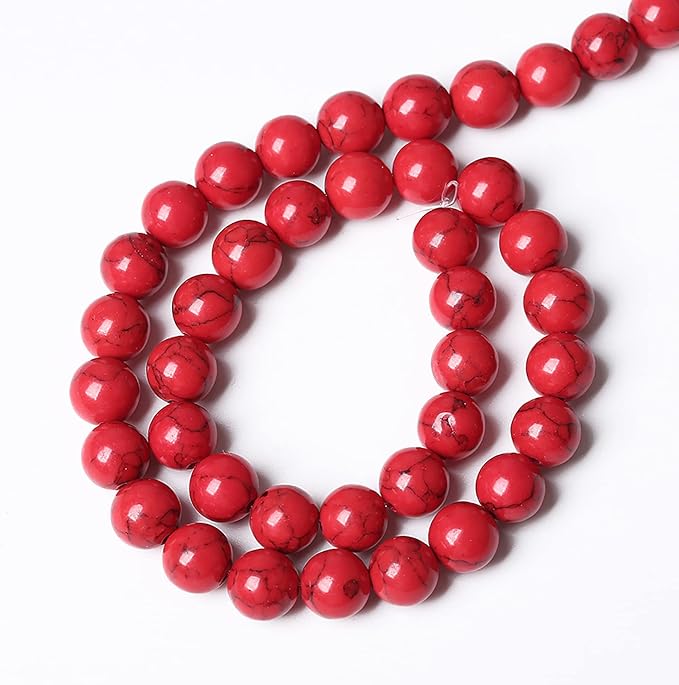 90pcs 4mm Natural Stone Beads Red Turquoise Gemstone Round Loose Beads for Jewelry Making Crystal Energy Stone Healing Power DIY Bracelets (Red Turquoise Beads, 4mm)