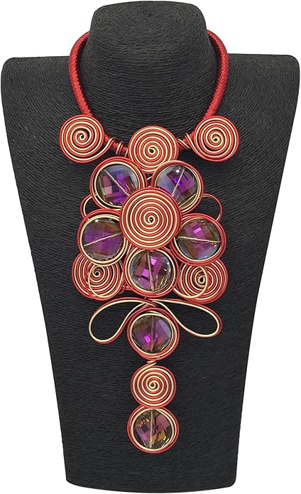 Statement African Necklace For Women African Jewelry Costume Earring Sets Tribal Fashion Colorful Big Rhinestone Crystal Pendent Collar Choker Bold Chunky Bib Handmade