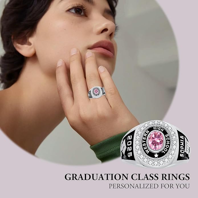 Custom Class Ring 925 Sterling Silver Birthstone Customized Personalized High School College University Women's Class Ring Graduation Gifts