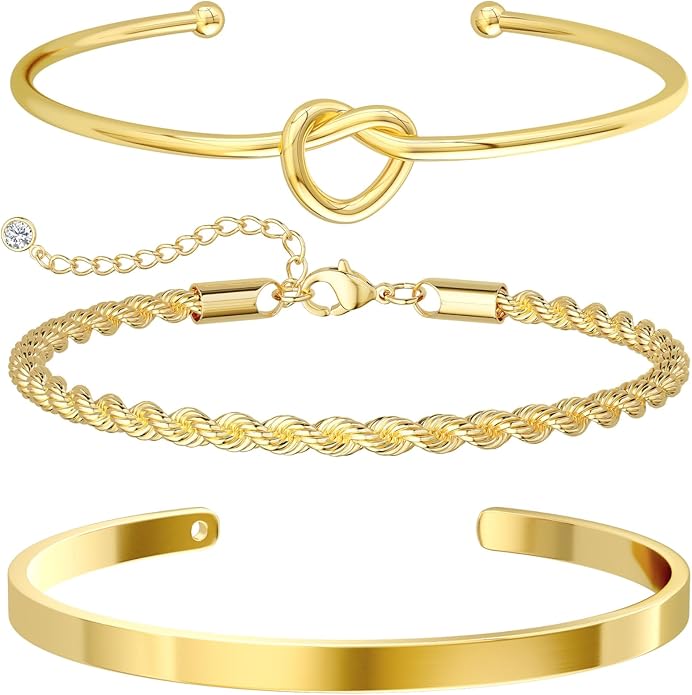 Gold Bangle Bracelets for Women, Non Tarnish Dainty 14K Gold Plated Cuff Bracelets Stackable for Women,Waterproof Bracelet Stack Gold Jewelry Gifts Trendy Adjustable Accessories