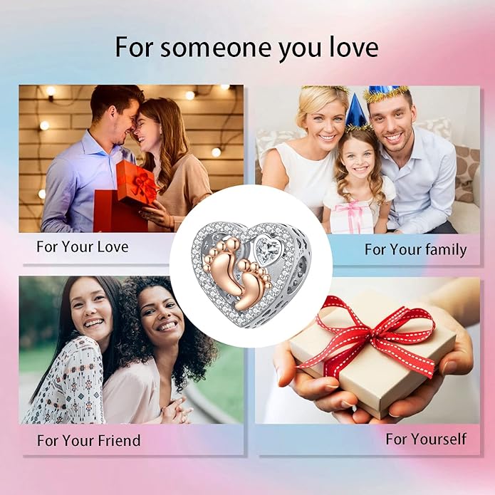 Birthday Fashion Love Heart Dangle Charm 925 Sterling Silver Charms fits Bracelets and Necklace Pendant Bead Charms Jewelry Present for Women Family Friends