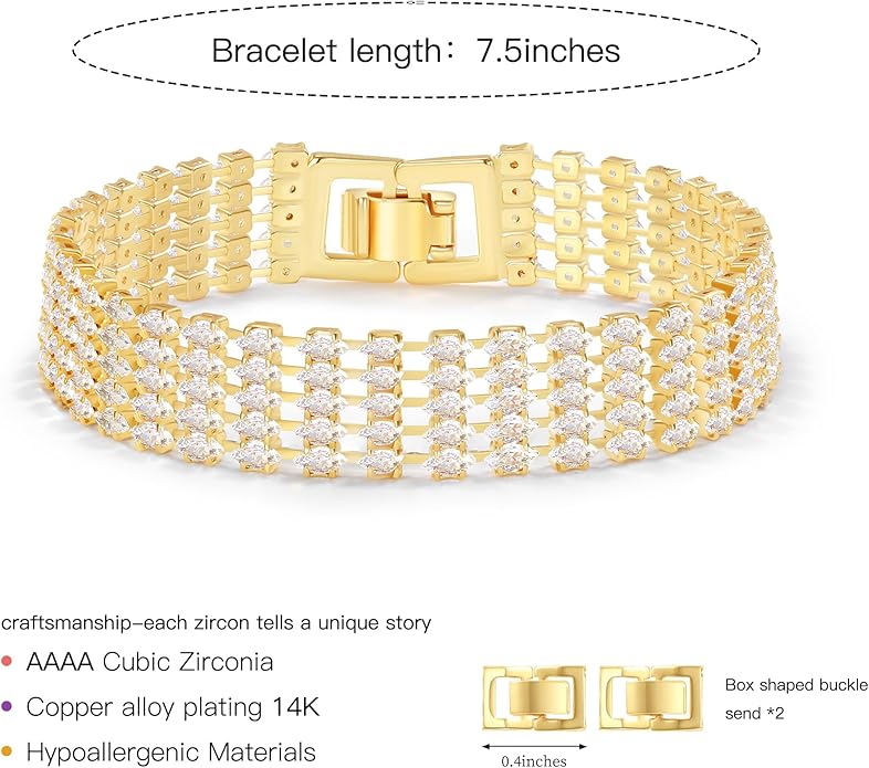 14K Gold Plated Women’s Tennis Bracelet – Sleek CZ Line Bracelet, Fits 6.0"–7.2" Wrist – Sparkly Everyday Jewelry Gift, Contemporary Tennis Bracelets for Women