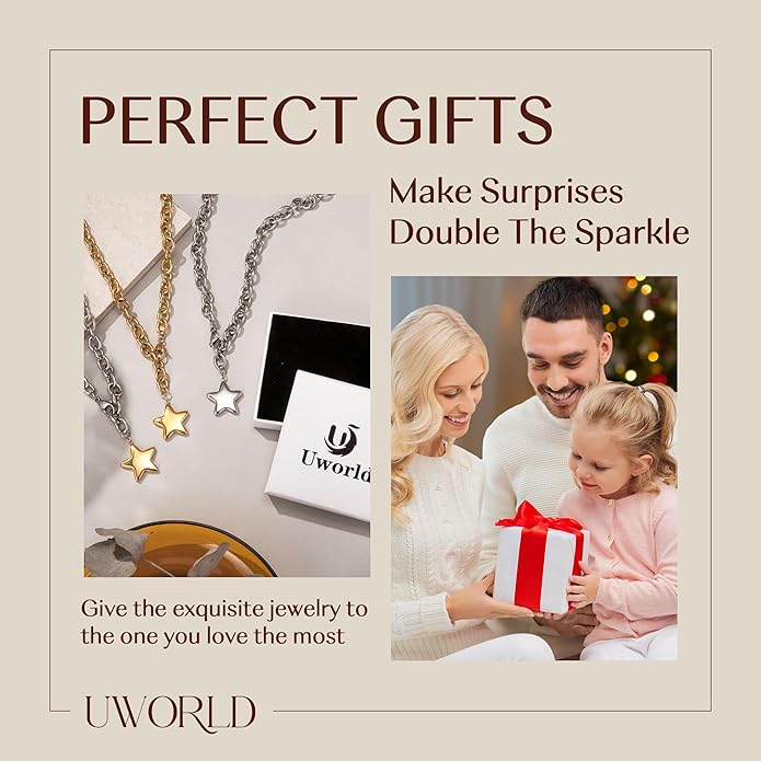 Chunky Gold Necklace with Star Pendant for Women,18K Gold Plated Stainless Steel Sweatproof Non Tarnish Hypoallergenic Chain,Trendy Chunky Necklaces for Women,Star Necklace Fashion Statement Jewelry