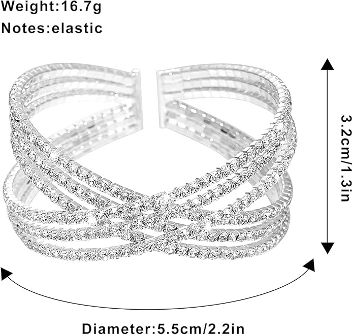 Rhinestone Bracelet for Women MultiLayer Crystal Cuff Bracelet Strand Layered Bracelet