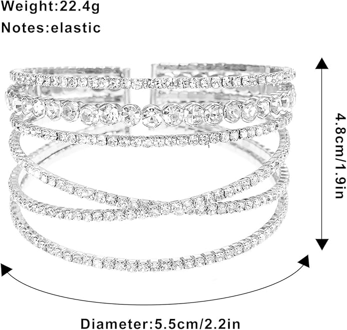 Rhinestone Bracelet for Women MultiLayer Crystal Cuff Bracelet Strand Layered Bracelet