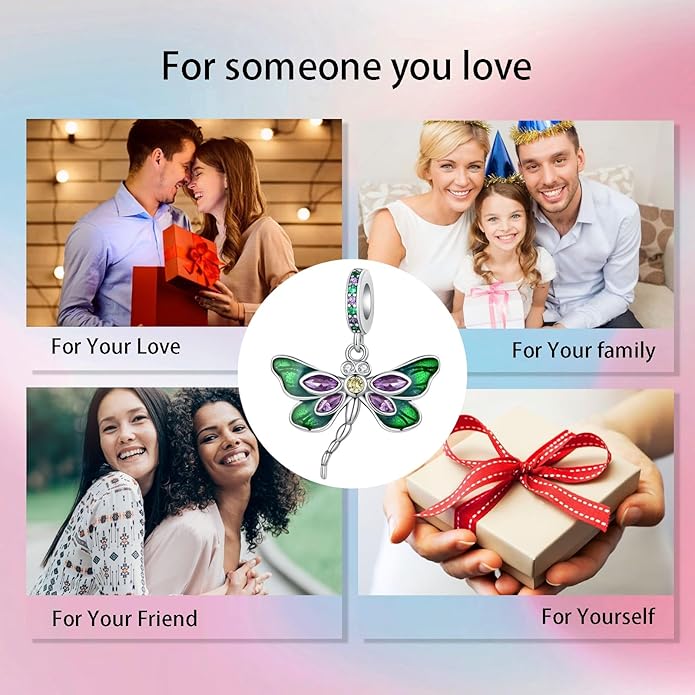 Birthday Fashion Love Heart Dangle Charm 925 Sterling Silver Charms fits Bracelets and Necklace Pendant Bead Charms Jewelry Present for Women Family Friends