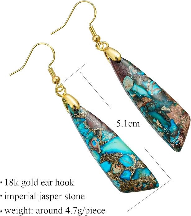 Boho Women Natural Stone Earrings Unique Healing Imperial Jasper Gemstone Energy Hypoallergenic Lightweight Dangle Drop Earrings Multiple Styles Earrings Jewelry for Birthday Party Gift