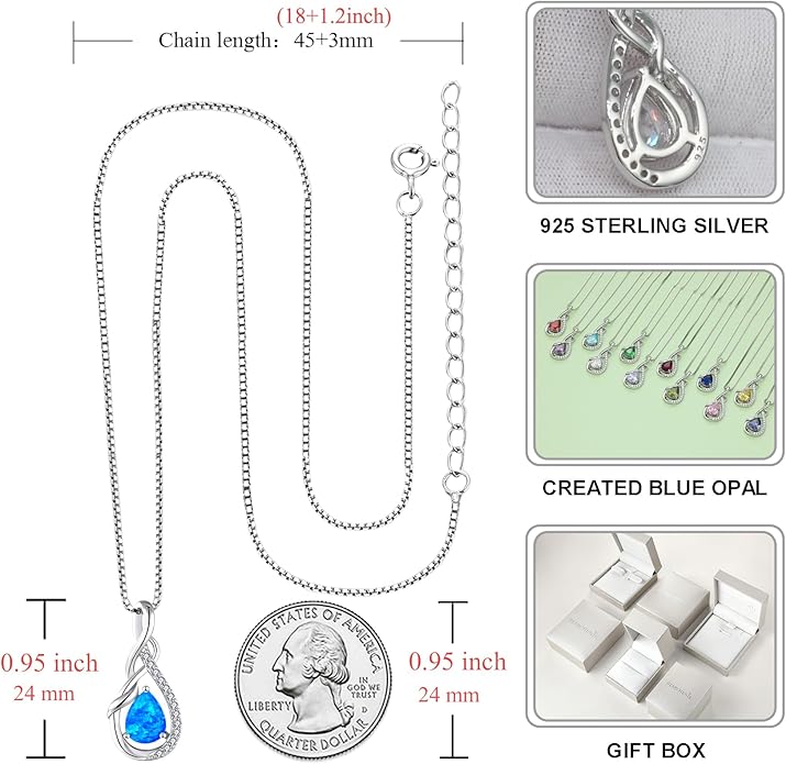 STARCHENIE Infinity Teardrop Pendant Necklace for Women 925 Sterling Silver Birthstone Jewelry