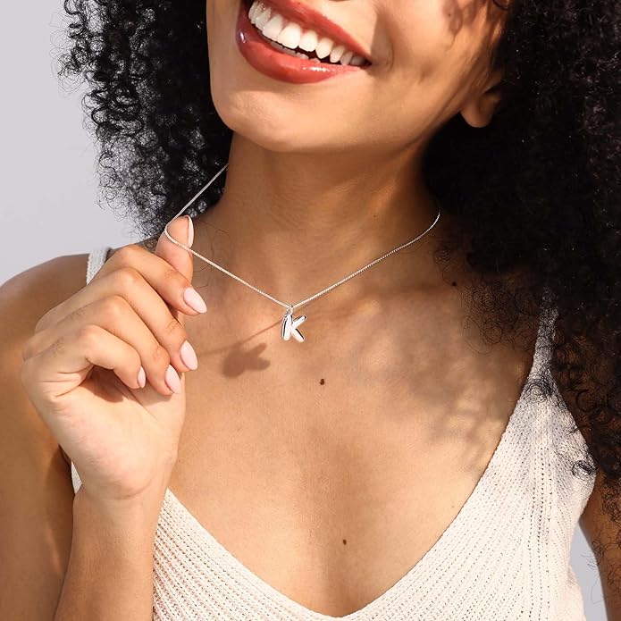 Bubble Gold Silver Letter Necklace Initial Necklaces for Women Trendy 14K Dainty Charm Pendant Name Necklace Personalized Jewelry Gift for Women Teen