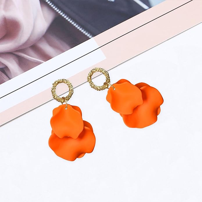 Anmpab Statement Matte Rose Flower Petal Stud Earrings for Women Dangly Floral Petal Earrings Jewelry Accessories Romantic Gifts for Her Women