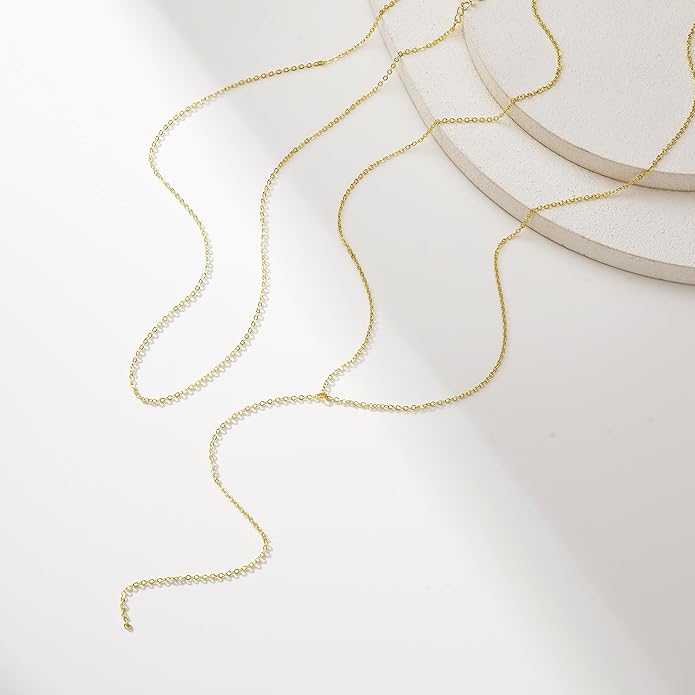 Yoosteel Long 14K-Gold-Plated Necklace for Women - Valentines Gifts Dainty Y-Shaped Necklaces Lariat Drop Chain Simple Jewelry Trendy Gift for Women