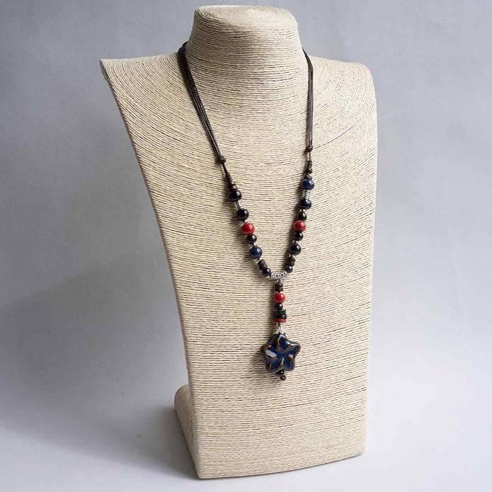 Adjustable Ceramic Beaded Necklace for Women, Boho Handmade Flower Pendant Necklace, Hippie Jewelry for Mom and Wife