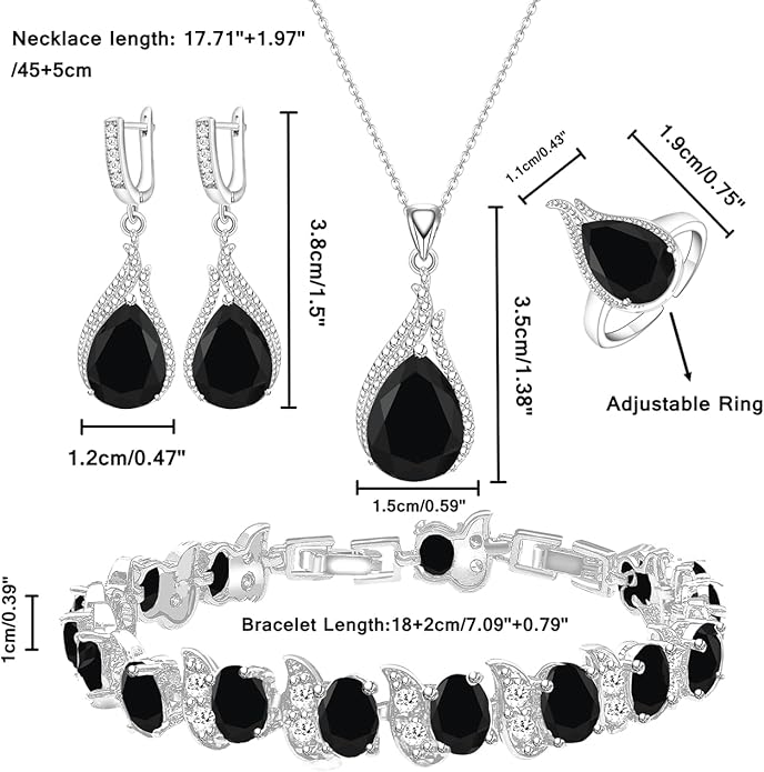 LMXXVJ Jewelry Set for Women,Teardrop Cubic Zirconia Necklace Earrings Adjustable Ring Bracelet Jewelry Set Formal Jewelry Gift