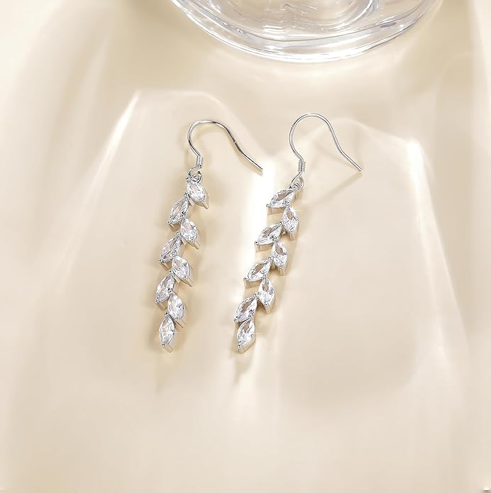 EAMTI Silver Dangle Earrings for Women Cubic Zirconia Marquise Bridal Wedding Earrings 925 Sterling Silver Post Engagement Earring