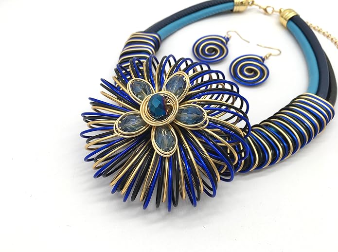 Statement African Necklace For Women African Jewelry Costume Earring Sets Tribal Fashion Colorful Big Rhinestone Crystal Pendent Collar Choker Bold Chunky Bib Handmade