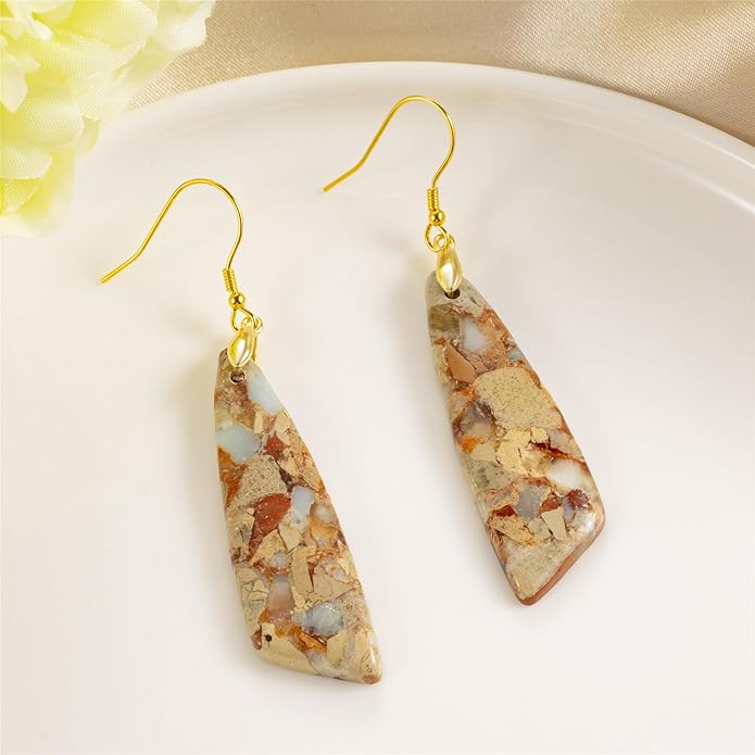 SELOVO Jasper Stone Earrings for Women Trendy Dangle Earrings Fishhook Drop Earrings