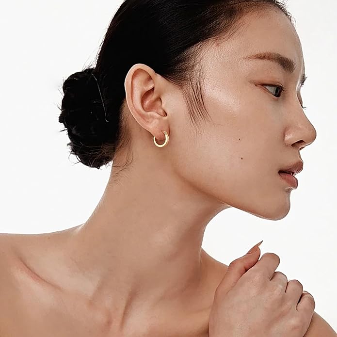 Gacimy Flatted Hoop Earrings for Women 14K Gold Plated with 925 Sterling Silver Post
