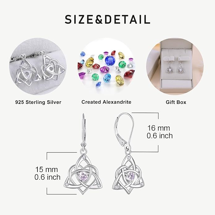Starchenie Celtic Knot Dangle Earrings Sterling Silver Trinity Love Knot Leverback Earrings Gemstones Jewelry for Women