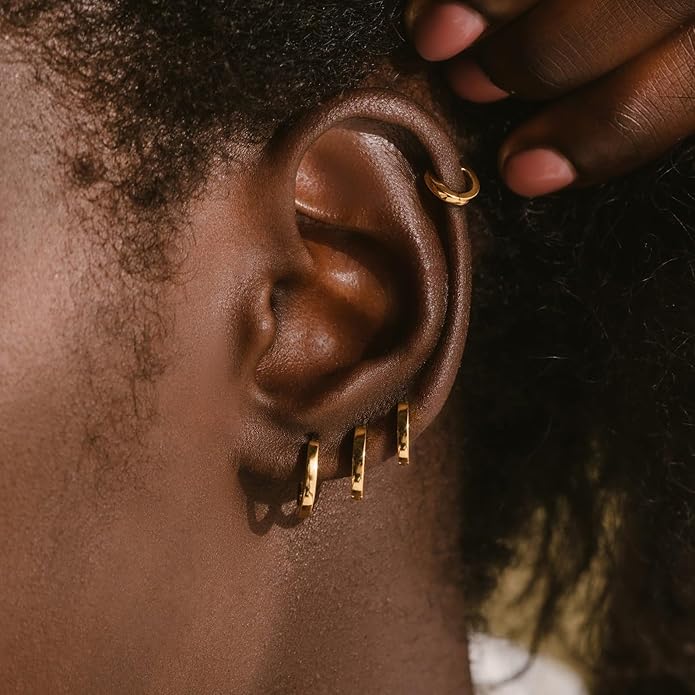 Small Gold Huggie Hoop Earrings Set for Women Men Hypoallergenic 14K Plated Stack Cartilage Earrings, Multiple Piercing Lightweight Mini Thin Cute Dainty Trendy Jewelry Set Christmas Gifts for Women