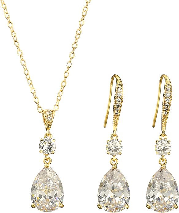 Teardrop Necklace Cubic Zirconia Drop Wedding Bridal Pendant Necklace for Women, Silver Rose Gold Plated Copper Brass Micro Inlay CZ Simple Fine Jewelry Gifts Mother's Day Valentines