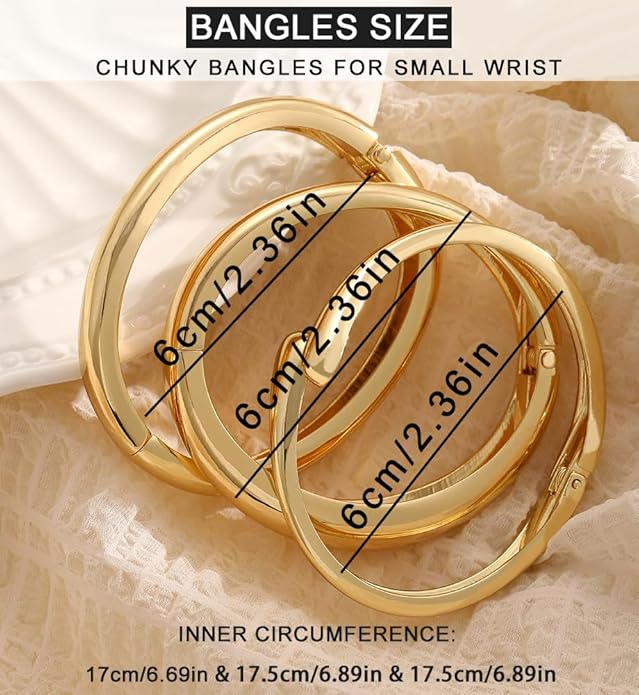 Chunky Gold Bangle Bracelets for Women, Dainty 14k Gold Plated Big Stackable Bangles Set, Trendy Statement Cuff Bracelet Stack Fashion Jewelry Christmas Gifts