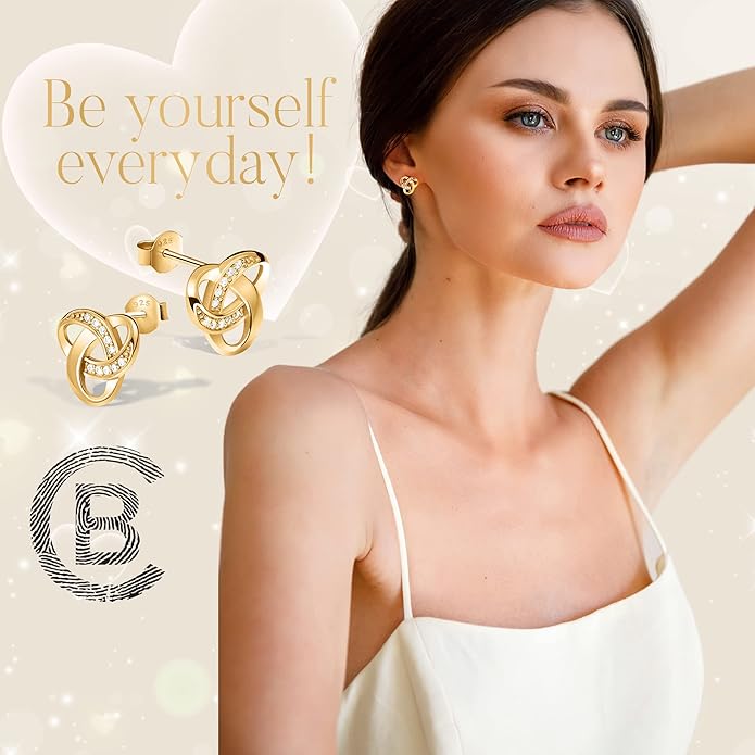 Chic Bijoux Knot Earrings for Women – With Round Cubic Zirconia stones and 925 Sterling Silver – Gift for Her Birthday, Rose Gold Jewelry