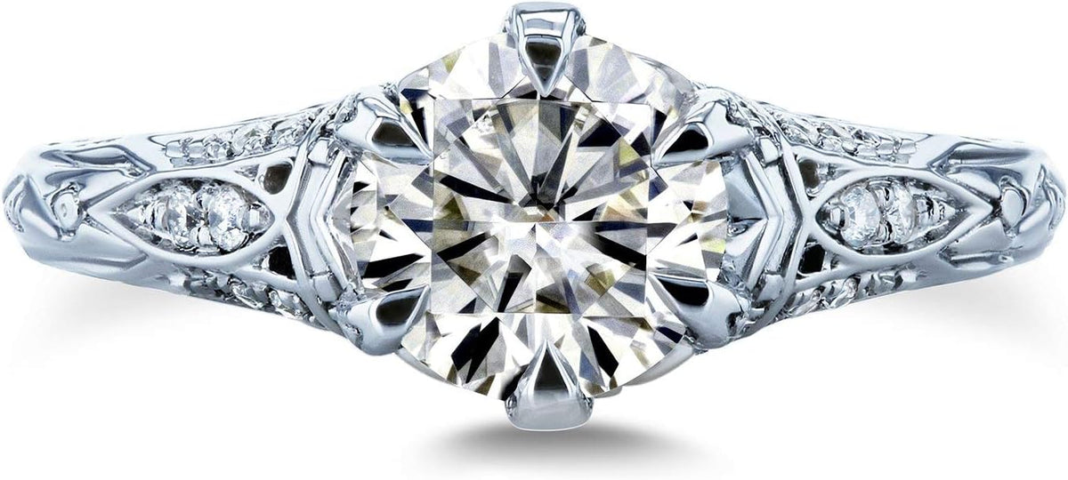 Kobelli Moissanite (GH) 6-Prong Antique Style Engagement Ring 1 1/6 CTW 14k White Gold, 5.5