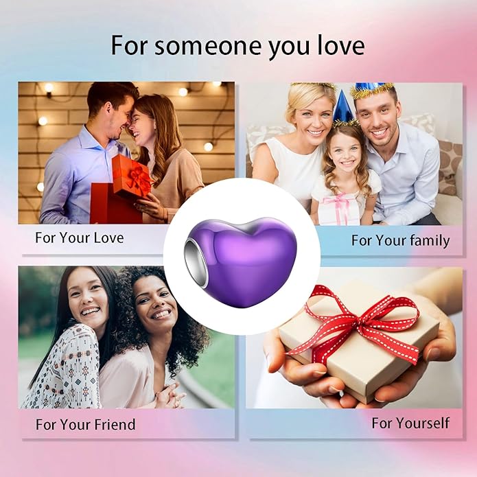 Birthday Fashion Love Heart Dangle Charm 925 Sterling Silver Charms fits Bracelets and Necklace Pendant Bead Charms Jewelry Present for Women Family Friends