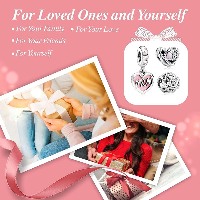 Family Mom Heart Charms 925 Sterling Silver Bead for Bracelets and Necklaces For Women Jewelry Present