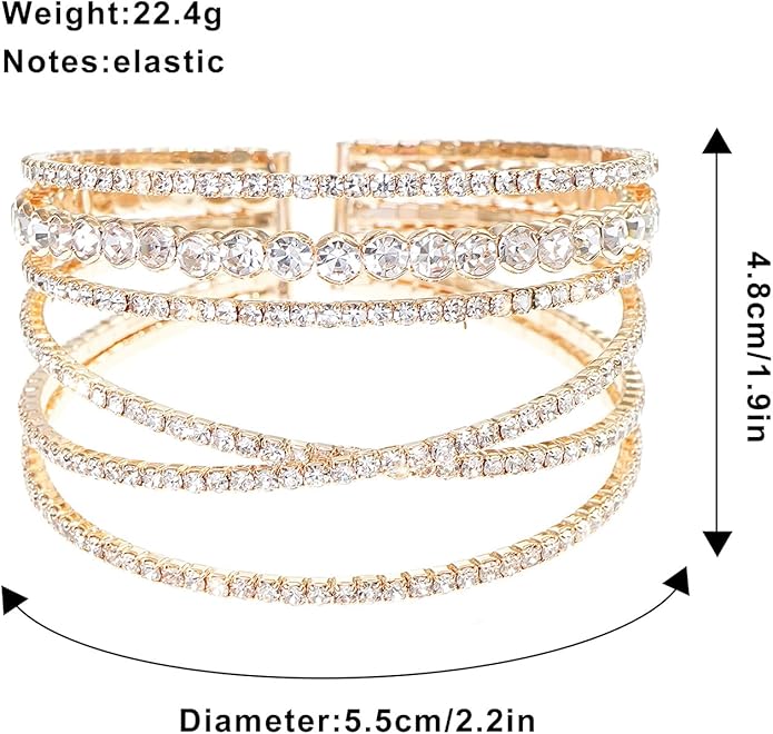 Rhinestone Bracelet for Women MultiLayer Crystal Cuff Bracelet Strand Layered Bracelet