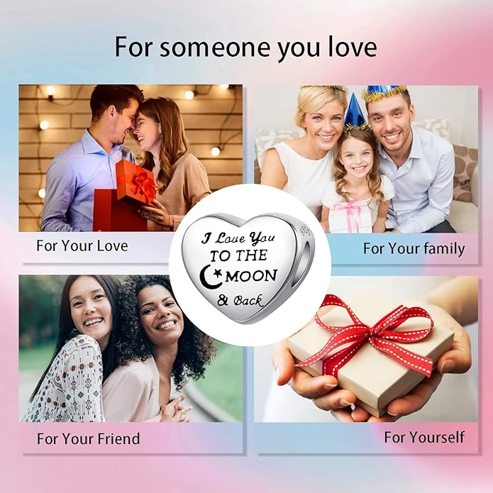 Birthday Fashion Love Heart Dangle Charm 925 Sterling Silver Charms fits Bracelets and Necklace Pendant Bead Charms Jewelry Present for Women Family Friends