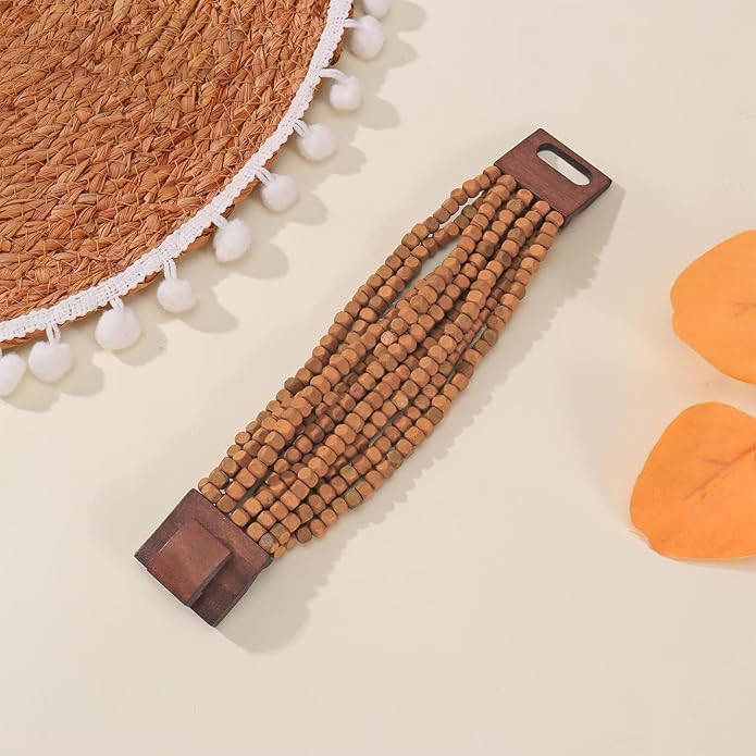 Coiris Boho Bangle Bracelets for Women Wooden Beaded Bracelets Chunky Bohemian Beach Bracelets Jewelry for Women