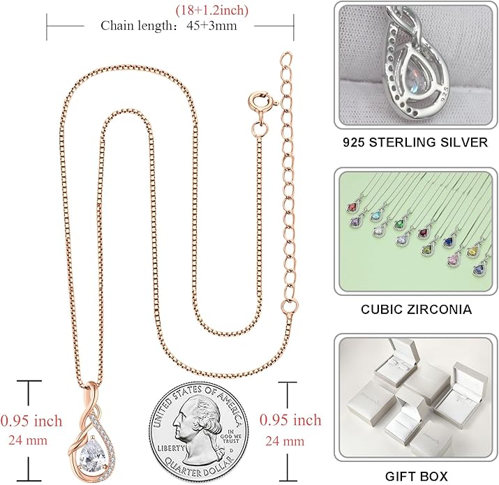 STARCHENIE Infinity Teardrop Pendant Necklace for Women 925 Sterling Silver Birthstone Jewelry