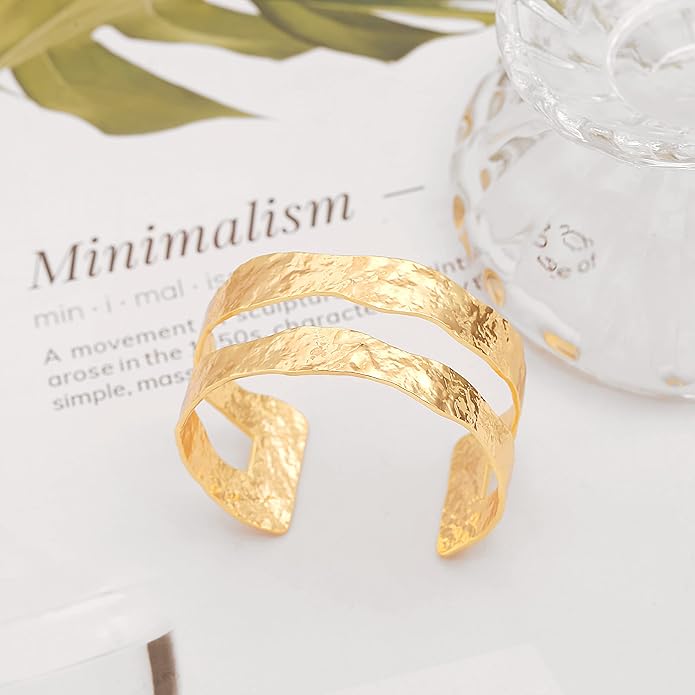PERNNLA PEARL Dainty Gold Bar Bracelet for Women Simple Delicate Thin Cuff Bangle Hook Bracelet 18K Gold Plated Handmade Minimalist Jewelry