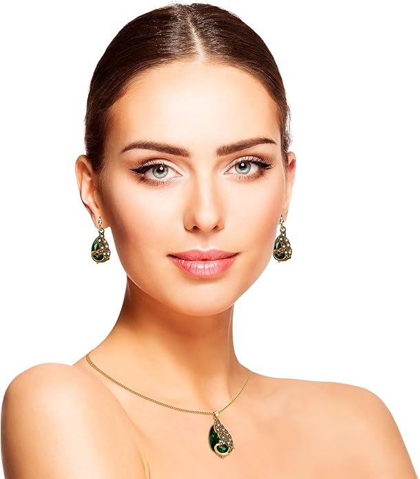 Hicarer 3 Set Peacock Jewelry Sets for Women Vintage Crystal Necklace Earring Waterdrop Rhinestone Pendant Indian Jewelry Set Gifts for Valentine's Day Mother's Day Christmas Wedding Lover Ladies