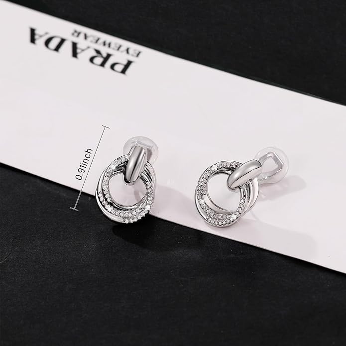 14K Gold Plated Chunky Clip On Earrings for Women 14k Gold Knot Link Clip Earrings Silver Rhinestone Hoop Clip On Earrings Jewelry for Women